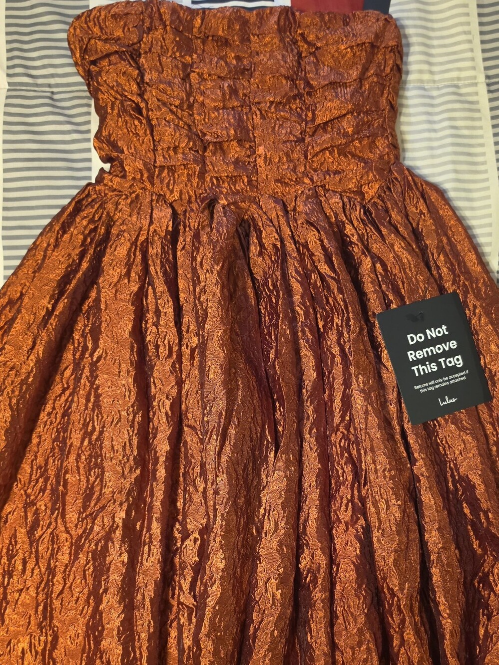 Lulus Analeia Rust Jacquard Lace-up Strapless Midi Dress Red - Size L - Picture 4 of 5